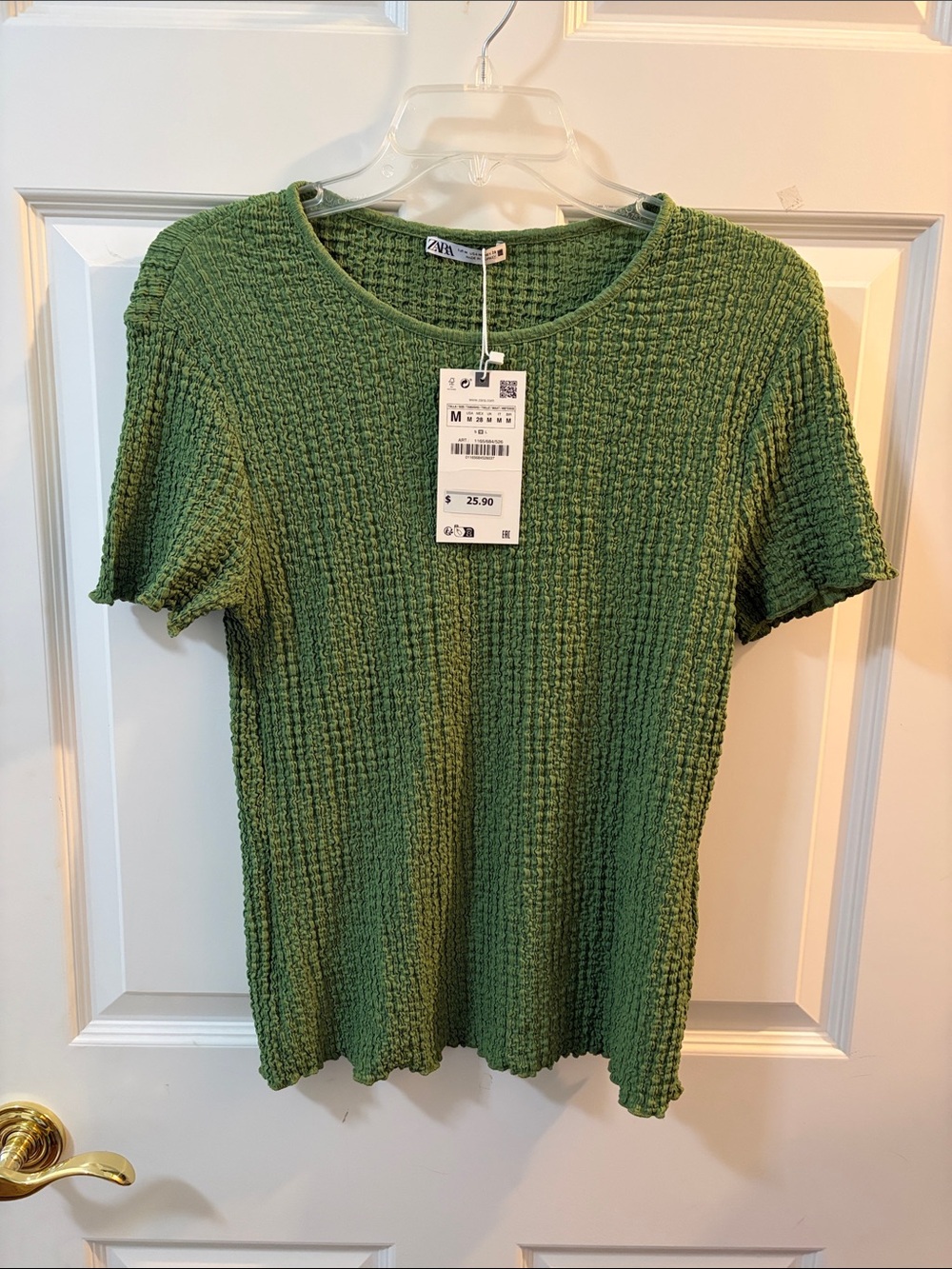 Zara Olive Green Textured Short Sleeve Tee